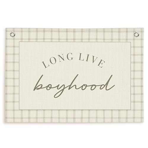Lacama Long Live Boyhood Banner Boy Nursery Decor, Baby Boy Nursery Decor, Vintage Wall Hanging Flag Decor for Nursery Playroom Toddler Room, Boys Room Decor 30x20 In