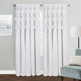 Homechoice Decor White Blackout Drapes - Handmade Ruffles & Butterfly Flower Accents Heat Blocking Window Curtain 54" x 84" x 2 Panels - Thermal Insulated, Soundproof & Light Reducing Curtains (LQ-37)