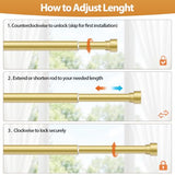 TONIAL Gold Curtain Rods No Drilling for Windows from 40 to 53 Inches, 5/8 Inch Curtain Rod 32 to 58 Inch with Adhesive Brackets without Drilling, Renter Apartment Friendly Adjustable Drapery Rods
