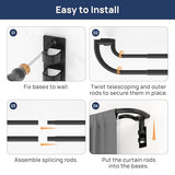 ENJOYBASICS Double Curtain Rod，Blackout Wrap-Around Curtain Rods for Windows 48 to 84 Inch，Adjustable from 32 to 86 Inch for Room Darkening Curtains, Matte Black