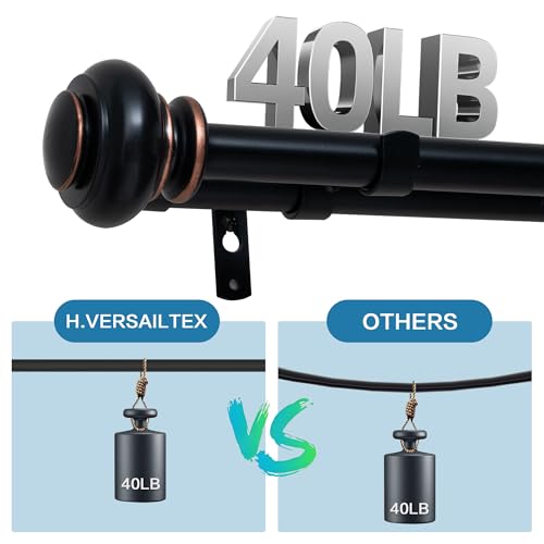 H.VERSAILTEX Double Curtain Rods for Windows 16.2 to 90.6 Inches 3/4 inch Diameter Adjustable Decorative Telescoping Double Curtain Rod with Brackets Heavy Duty Splicing Double Curtain Rods, Black