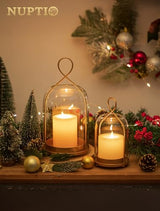 NUPTIO Glass Lanterns Decorative Outdoor, Gold Hurricane Candle Holders