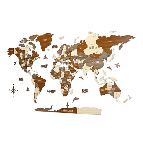 Colorfull Worlds, Multilayer 3D Wooden World Map, Travel Map States and Capitals, Wall Decor For New House, Gift For Travelers, Office Decor, Birthday Present,Living Room Decoration (M, Mixed)