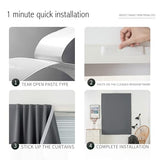 Magic Tape Stick On Curtains Window Shades Pull Down Blackout Window Cover Blackout Curtains for Bedroom No Drillng Self Adhesive Curtains No Rod, 35" W X 59" L, Grey, 1 Panel