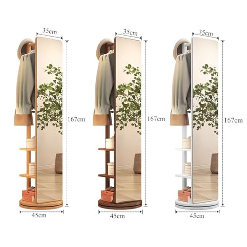 360° Rotatable Full-Length Solid Wood Mirror with Coat Rack | 2-in-1 Floor Standing Makeup & Dressing Mirror for Bedroom, Living Room, Entryway & Cloakroom Storage