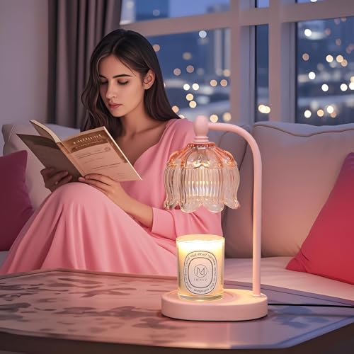 Pink Candle Warmer Lamp with Timer and Dimmer,Gifts for Mom/Wife, Melt Wax Warmer Lamp with 2 Bulbs for Candle Jars House Warming New Home Decor