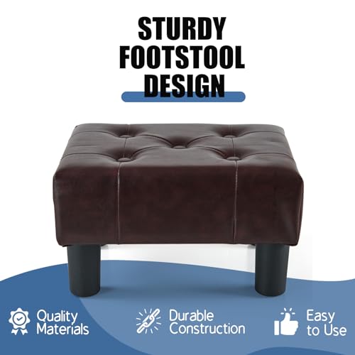 BRIAN & DANY Small Foot Stool, Leather Foot Stools with Legs, Stable Small Footstool for Living Room, Brown
