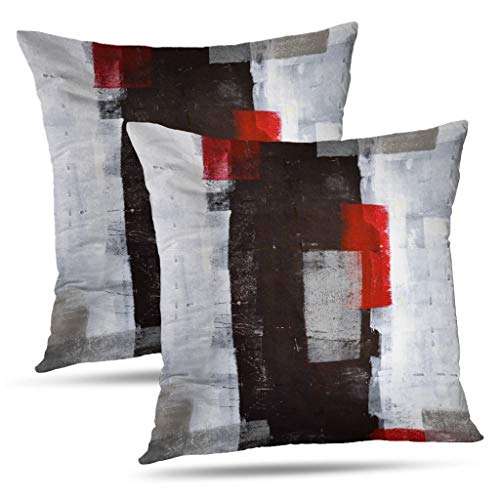 Throw Pillow Covers for Couch, 18x18 Inch, Set of 2, Grey Red