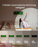 EASYERA 16.5" Large Digital Wall Clock with BT Sync, RGB Lights with 11 Scenes Mode Remote Control, Dual Alarms with Big LED Display, Auto DST, Temperature for Classroom Gaming