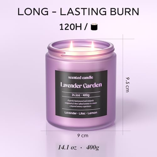 CHILLFLAME Lavender Candle, 14.1 oz Scented Candles for Home, 2 Wicks Blended Scents Aromatherapy Candles for Women and Men, Birthday Gifts for Women (Lavender+Lilac+Lemon)