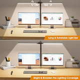 LED Desk Lamp for Home Office - Dimmable Computer Desk Light with Clamp, Modern Architect Task Lamp with Color Changing, Flexible Desktop Lamp with Gooseneck for Monitor, Double Head, Black