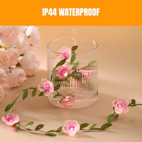 Cherry Blossom Vine Lights 13ft 40 LED Flower String Lights USB Plugin & Battery Operated Fairy Lights with Timer 8 Modes Remote Decorative Light for Graduation Bedroom Wedding Birthday Party Gift
