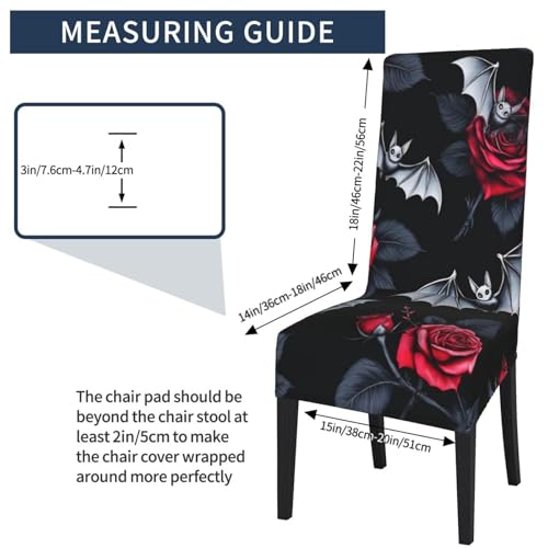 Gothic Roses Bats Chair Covers Set of 4 Super Fit Stretch Removable Washable Seat Cover for Home Kitchen and Dining Banquet Living Room