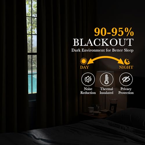 PONY DANCE Black Kitchen Blackout Curtains Over Sink, Short Half Curtains for Bathroom Basement Small Window Decor, Thermal Insulated Light Blocking Bedroom Draperies, W 42 x L 45 inches, 2 Panels Set