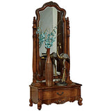 Solid Wood Dressing Mirror Home Floor Mirror Classical Dressing Mirror European Style Retro Bedroom Storage with Pumping Full-Length Mirror