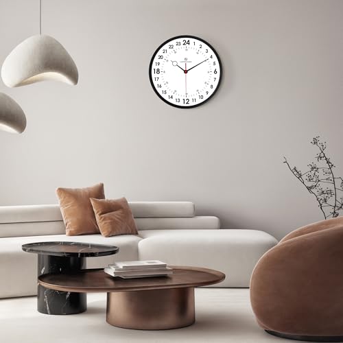Lafocuse 12 Inch Silent Black 24 Hour Wall Clocks Battery Operated, Analog Military Time Wall Clock for Living Room Decor, Reloj de Pared Modern Decorative Kitchen Wall Clock for Bedroom Home Office