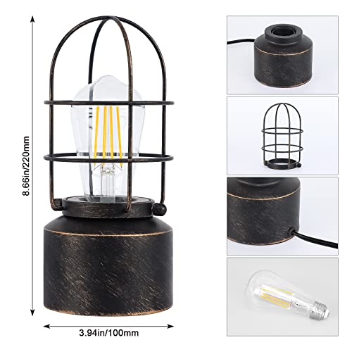 𝗦𝗺𝗮𝗹𝗹 𝗧𝗼𝘂𝗰𝗵 𝗧𝗮𝗯𝗹𝗲 𝗟𝗮𝗺𝗽 for Small Spaces - 3 Way Dimmable Industrial Bedside Lamp - Steampunk Antique Nightstand Desk for Bedroom, Living Room (Bulb Included)