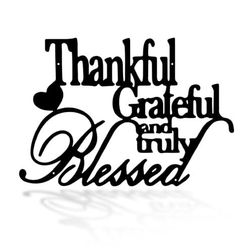 Thankful Grateful Blessed Wall Decor Black Metal Wall Art Thankful Grateful and Truly Blessed Sign Home Decor Entryway Living Room Decoration Signs - 12 Inches