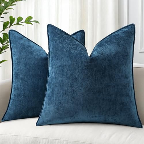 decorUhome Chenille Poseidon Velvet Throw Pillow Covers 20x20 Set of 2