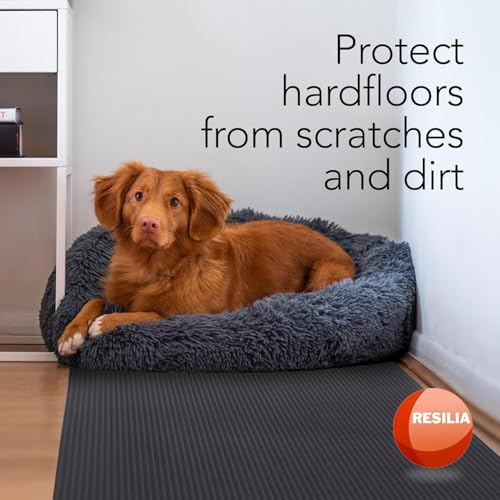 RESILIA Black Plastic Floor Runner - Embossed Wide Rib Waterproof Vinyl, Heavy Duty Protector Mat for Indoor Hardwood, Hard Floors, Garage, Entryway, Kitchen, & Outdoor Use, 15" x 48", Made in USA