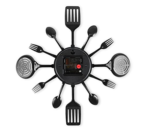 16 Inch Cutlery Kitchen Wall Clock - Silent Non-Ticking, Battery Operated, Fork & Spoon Design for Home, Dining Room Decor, for Mom, Wife, Cooking Lovers