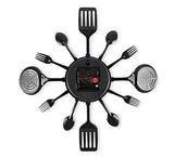 16 Inch Cutlery Kitchen Wall Clock - Silent Non-Ticking, Battery Operated, Fork & Spoon Design for Home, Dining Room Decor, for Mom, Wife, Cooking Lovers