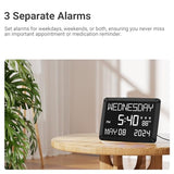 11.5” Extra Large Digital Wall Clock with Date and Day of Week , Electric Desk Clock for Seniors, Large Display Alarm Clock for Bedroom with Battery Backup, 5 Dimmer, 2 USB Ports, Indoor Temp, 12/24H