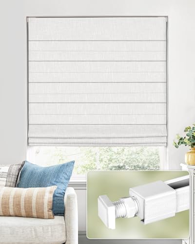 UNISHADES No Tools No Drill Cordless Roman Shades for Indoor Windows 100% Blackout, for Window Size 23" W × 64" H White