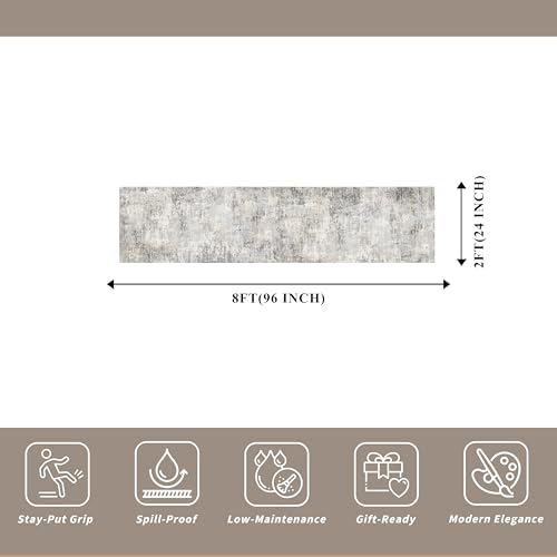 2x8 Washable Hallway Runner Rug – Non-Slip Modern Abstract Neutral Low-Pile Stain-Resistant Carpet Runner for Kitchen Entryway Bedroom Bathroom (Gray Beige,2x8)