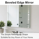 Frameless Bathroom Mirror for Wall, Rectangle Beveled Edge Mirror for Over Sink, Tempered Glass, Shatterproof, Hangs Horizontally or Vertically for Living Room, Entryway, Restroom, 24" x 16"