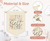 Girls Room Wall Art Decor,Cute Toddler Girl Room Pink Nursery Bedroom Playroom Canvas Banner Decorations,Sisters Make The Best Friends Wall Hanging Pennant Flag Banner for Teen Little Girls