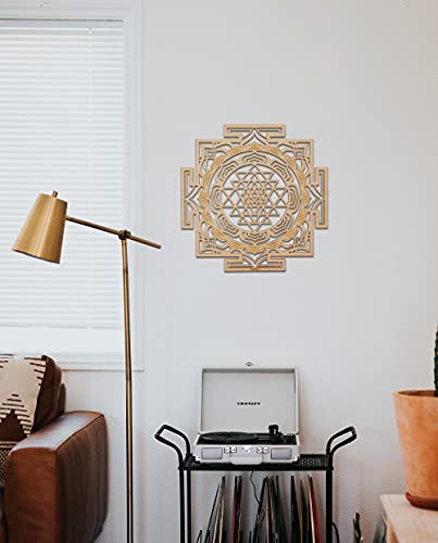 Qallicon 11.5'' Sri Yantra Wall Decor, Mandala Sacred Geometry Wall Art, Crystal Grid Chakra Wooden Yoga Art, Meditation Altar Zen Decor Spiritual Gifts