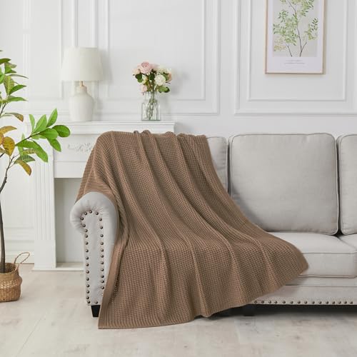 Douceur Light Brown Throw Blanket for Couch, Soft Chunky Cable Knit Throw Blanket, Classic Fisherman's Rib Stitch Pattern Throw for Living Room Gift, 60"X80"