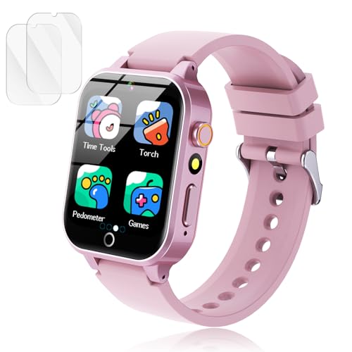 Luyiilo Kids Games Watch, with 26 Puzzle Games, Touch Screen, HD Camera, Alarm Clock, Toys for Ages 4-12 Years Old.Birthday Gift for Boys Girls (Pink)
