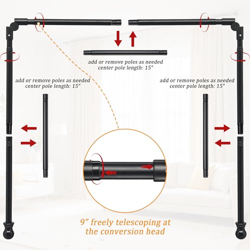 Bay Window Curtain Rods, U shaped Adjustable Curved Curtain Rods for Windows 59 to 184 Inches, Black 1 inch Renter Friendly Heavy Duty Curtain Rods with Brackets for Bedroom, Living Room Curtains