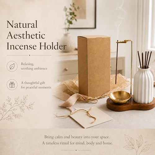 2 in 1 Incense Holder for Sticks with Ash Catcher for Meditation | Incense Burner Holder with Wood Base, Ceramic Vase Storage & Metal Ash Catcher Hang Upside for Meditation Home Room Decor