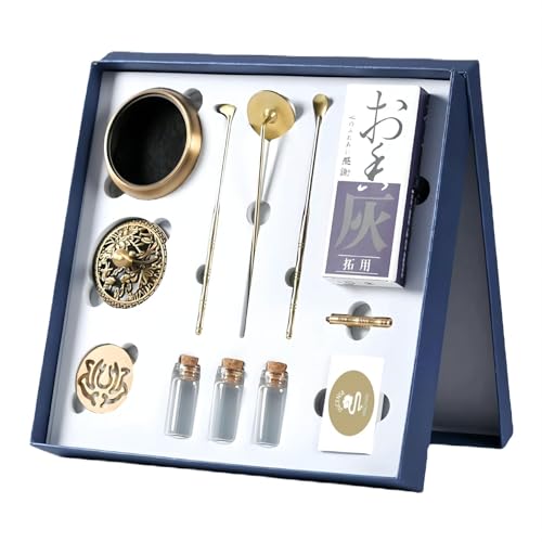 Yoga & Meditation 16pcs Incense Burner Kit - Complete Ash Powder Burner Set with Brass Censer, Art Mold Tools & Chinese Incense Burner in Gift Box for Relaxation, Home Fragrance
