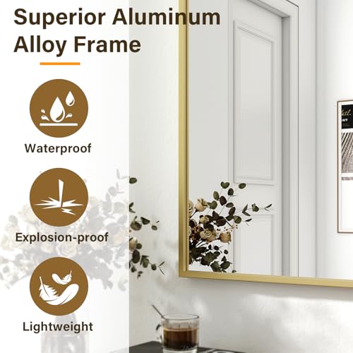 HARRITPURE 28"x20" Rectangle Mirror Bathroom Mirrors for Over Sink Framed | for Wall, Gold Framed Rectangle Mirror Aluminum Alloy Frame Wall-Mounted Horizontally/Vertically for Entryway/Bedroom/Vanity