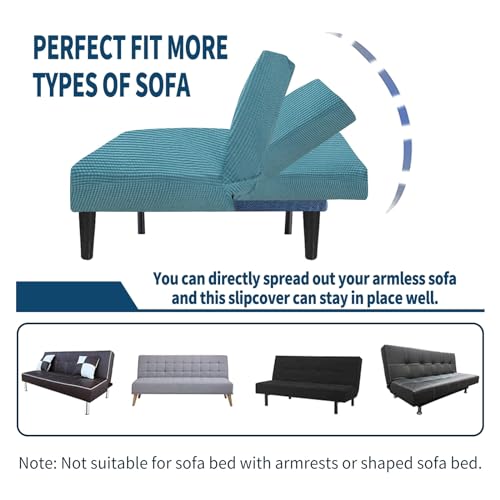 Full Size Futon Cover, Stretch Armless Folding Sofa Bed Couch Slipcover(Lakeblue,Large)