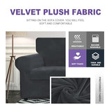 ZNSAYOTX Luxury Velvet Chair Slipcovers with Arm 2 Piece Stretch Chair Covers for Living Room Thick Soft Armchair Slipcover Anti Slip Pet Friendly Furniture Protector (Black),30"-47"(1 Cushion)