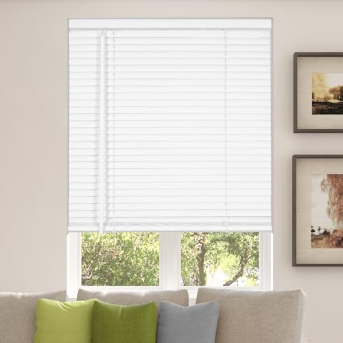 Calyx INTERIORS Room Darkening Vinyl Mini Blinds, Cordless, 1" Slat, 31.5" W x 60" H, White. Inside Mount in Windows 31.75 and Greater; Indoor Window Shades