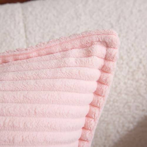 Puncuntex Corduroy Light Pink Throw Pillow Covers Set of 2 Boho Decorative 18×18 Inch,Super Soft Pillowcase Cozy Striped Texture Cushion Cover for Couch,Sofa,Farmhouse,Living Room