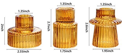 Vixdonos Taper Glass Candlestick Holders Tealight Candle Holders for Table Centerpieces, Wedding Decor and Dinner Party (6 Pcs, Amber)