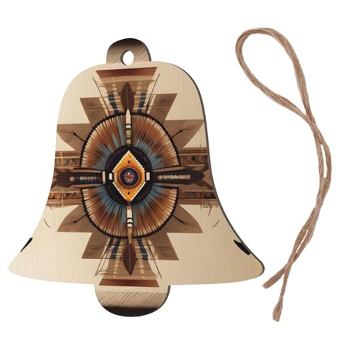 Native American Painting Wooden Ornaments Bell Shape 6 PCS - Holiday Hanging Decorations for Home and Party Decor