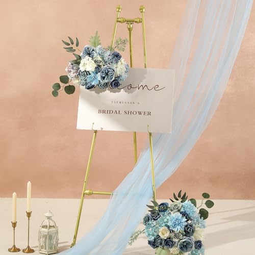 Garisey Artificial Flowers Combo Box Set Dusty Blue Flowers for DIY Wedding Bouquet Arrangements Bridal Shower Party Home Decorations(White Blue Rose)