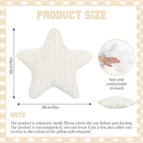 Qunclay 15" White Star Pillow Star Shaped Throw Pillows Decorative Soft Striped Faux Fur Plush for Couch Sofa Bed Modern Farmhouse Creamy Boho Aesthetic Home Bedroom Living Room Decor Boy Girl Gift