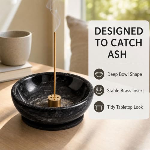 Incense Holder, Beautiful Natural Marble Incense Burner for Meditation, 9 Incense Holes Suitable for Most Types (Black)