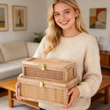 Natural Bamboo Decorative Box with Lids, Unique Decorative Boxes Set of 2, Boho Wedding Keeps – alternate view