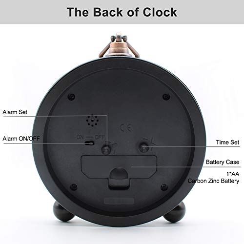 Retro Metal Table Clock Battery Operated Non-Ticking Silent Quartz Table Desk Small Alarm Clock Desk Clock for Kids Bedroom Living Room (Roman-550-15)