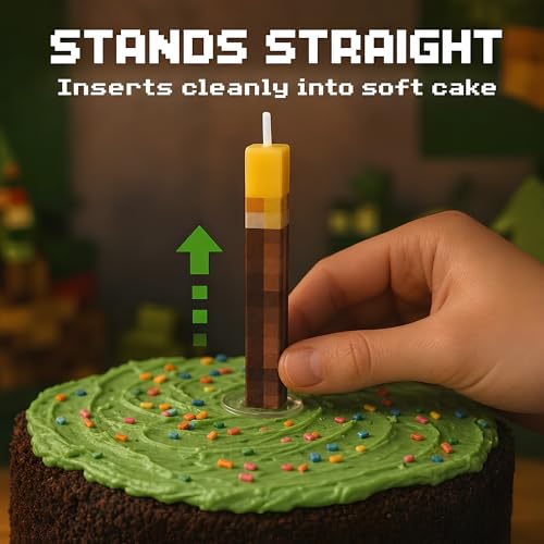 Birthday Candles (8 Pack) - Large 3-Inch Cake Toppers - Birthday Cake Decorations for Boys - Novelty Gaming Themed Pixel Torch Candle Set for Level Up Celebration